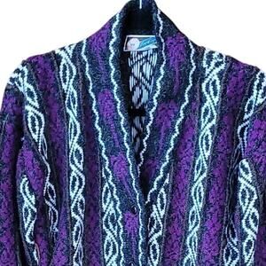 Vintage Lung Hong Cardigan Sweater Multicolor Button Front Pockets L Retro Y2K